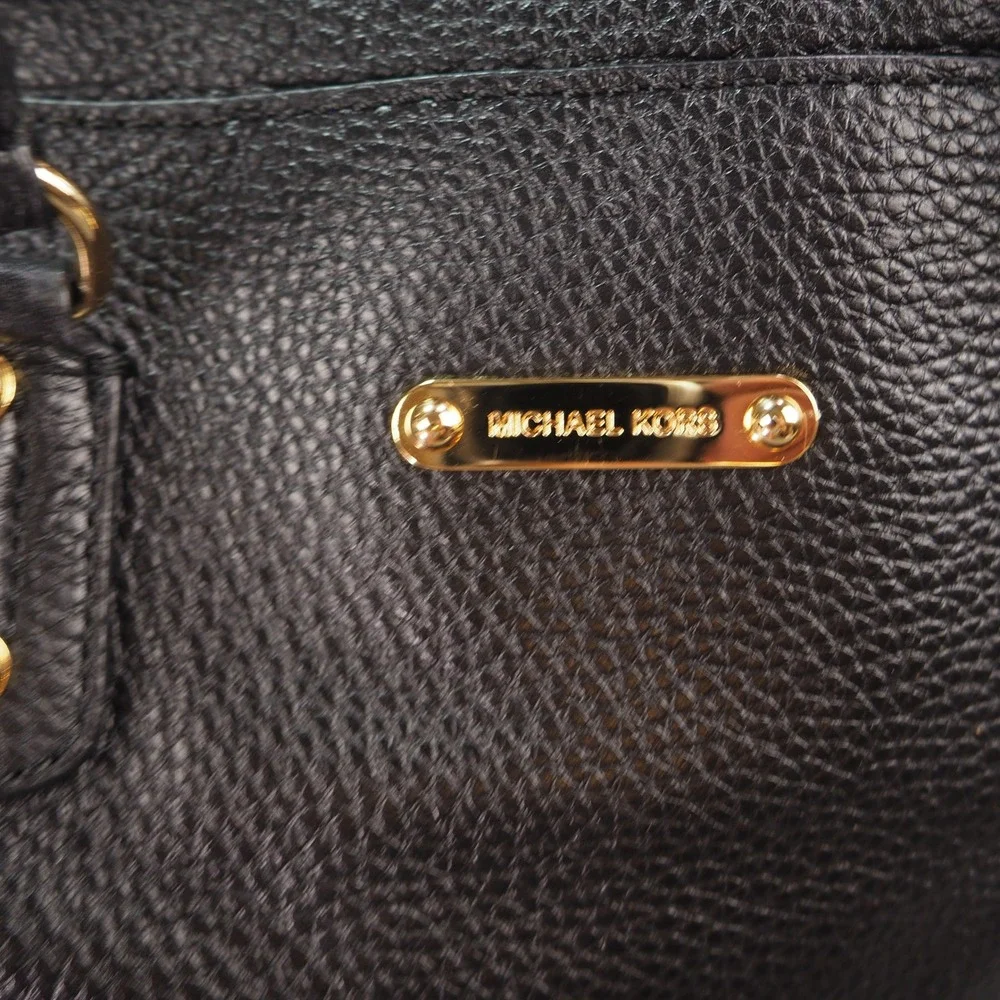 Michael Kors Large Dome Satchel Bag Black Pebbled Leather Gold 38H5CMKS3L